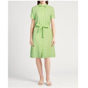 120% Lino Shirt Dress Lime Green Midi Linen Size XL or Italy 48 Belted Boho